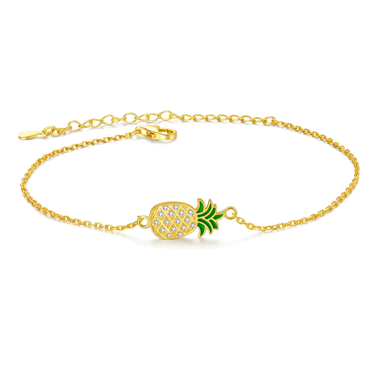 ORANGE FOREST Pineapple Anklets Sterling Silver 14K Gold Plated Adjustable Pineapple Ankle Bracelets Beach Anklets Summer Foot Jewelry Gifts for Women