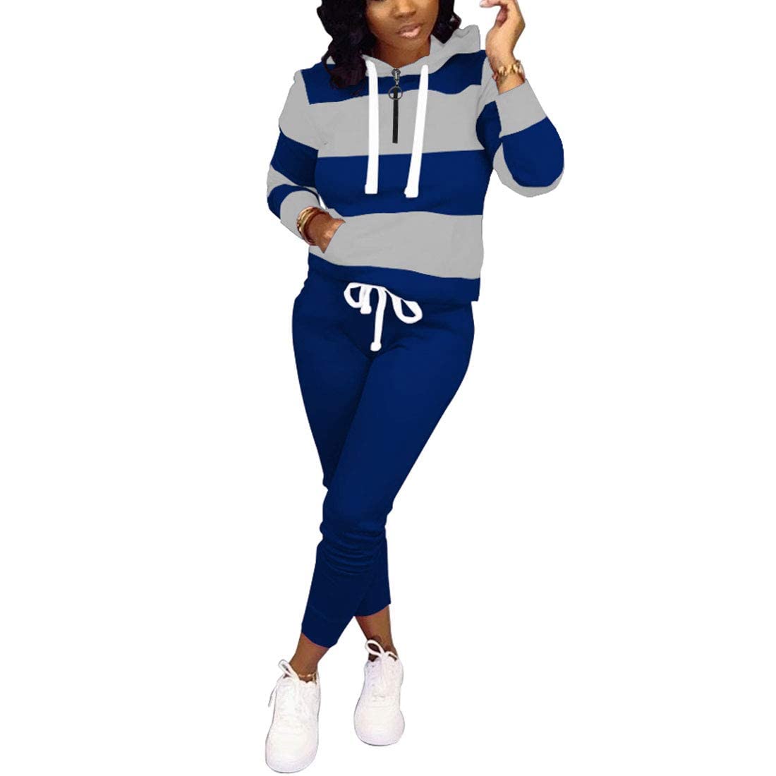 Nimsruc Two Piece Outfits For Women Jogging Suits Casual Sweatsuits Jogger Tracksuits Long Sleeve Hoodie Matching Sets Gray Blue L