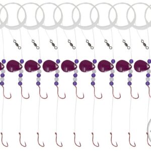 Tooth Shield Tackle 10 Pack Walleye Crawler Harness Spinner Rig #2 Fluorescent Series Colorado Blade Perch Bass Trout Spinner Rigs (Fluorescent Purple)