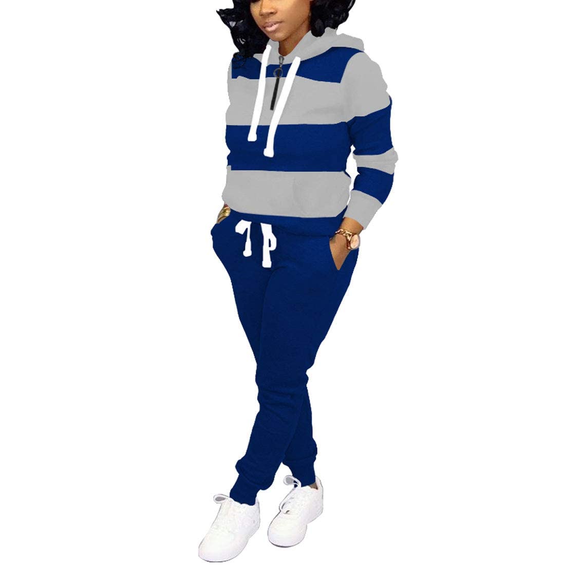 Nimsruc Two Piece Outfits For Women Jogging Suits Casual Sweatsuits Jogger Tracksuits Long Sleeve Hoodie Matching Sets Gray Blue L