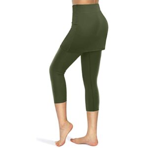 Legging Skirted Pockets Tennis Elastic Capris Women Yoga Skirts Sports Seamless Yoga Pants for Women Plus Size Army Green