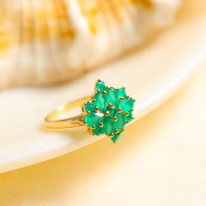 YoTreasure 3x5 MM Green Onyx Cluster Ring 14k Gold Over 925 Silver