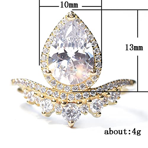 Engagement Round Cut Zircons Women Wedding Rings Jewelry Rings for Woman Full Diamond Ladies Ring Packs of Rings (Gold, 10)