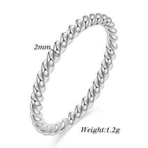 MYNENEY 2mm Stainless Steel Knuckle Rope Beaded Style Classical Simple Plain Stackable Wedding Band Ring (Knuckle Rope Silver, 11)