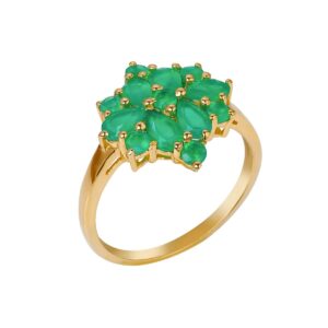 YoTreasure 3x5 MM Green Onyx Cluster Ring 14k Gold Over 925 Silver