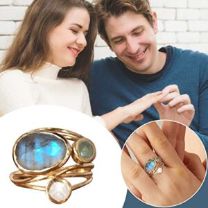 Acrylic Rings Chunky Bohemian Abalone Shell Ring Worry Relief Ring Plain Hammer Belt Ring Love Ring For Men And Women (Gold, 9)