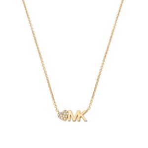 michael kors brass and pavé crystal mk logo pendant necklace for women, color: gold (model: mkj7977710)