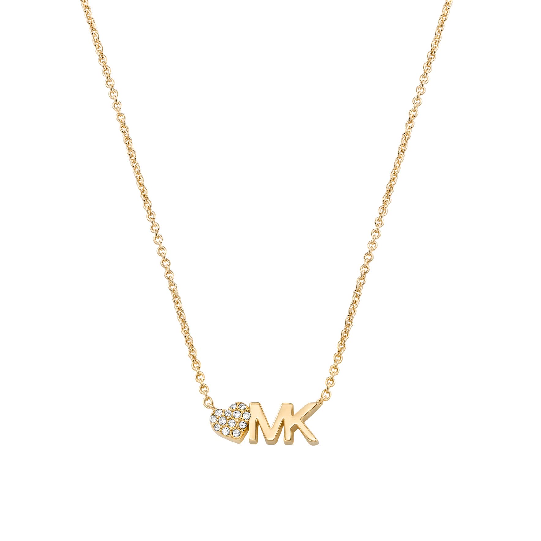 Michael Kors Brass and Pavé Crystal MK Logo Pendant Necklace for Women, Color: Gold (Model: MKJ7977710)