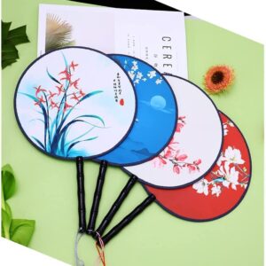 Folding Hand Fan Folding Fan Handheld Folded Fan Double-Sided Circular Fan Chinese Ancient Style Long Handle Tassel Han Chinese Clothing Cheongsam Foldable Fan Hand Held Fans