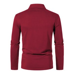 A WATERWANG Men's Long Sleeve Polo Shirts, Slim-fit Cotton Golf Polo Shirts Basic Designed Wine Red