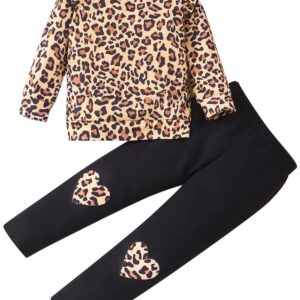 RETSUGO Toddler Girl Clothes Leopard Long Sleeve Sweatshirt Top and Pants Toddler 2pcs School Girls Outfits Kids Fall Winter Clothing Set Size 7/6615