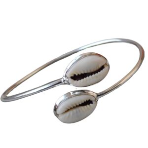 KAPISH INTERNATIONALS Handcrafted Sterling Silver Bangle with Money Cowrie Shell Accent - Adjustable Natural Shell Bracelet for Elegant Jewelry Statement - 2 To 2.5 Inch Adjustable