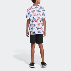 adidas Boys’ Glitchy Allover Print T-Shirt (Large, White/Multi)