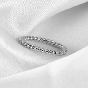 MYNENEY 2mm Stainless Steel Knuckle Rope Beaded Style Classical Simple Plain Stackable Wedding Band Ring (Knuckle Rope Silver, 11)