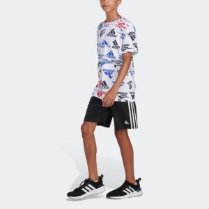 adidas Boys’ Glitchy Allover Print T-Shirt (Large, White/Multi)