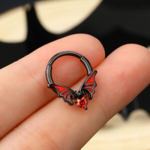 Melighting Septum Rings 16G Bat Septum Jewelry Halloween Clear CZ Surgical Steel 316L Black Dangle Daith Earrings Helix Earring Cartilage Tragus Piercing for Women Men