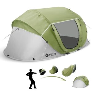 villey 4-person easy pop up tent, waterproof automatic setup instant lightweight camping beach tent with carrying bag for camping, hiking & traveling - green