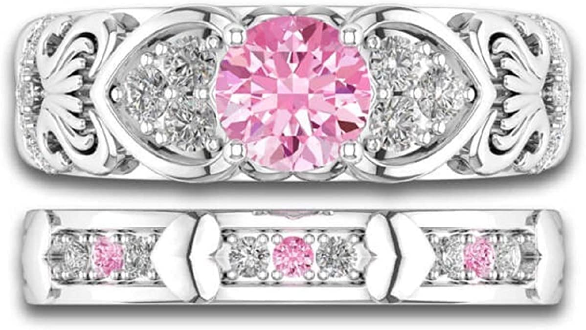 VRUSHA JEWELS 3Ct Round Cut Pink Sapphire & Diamond Flower Inspired Wedding Bridal Ring Set 14k White Gold Over (8)