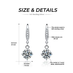 925 Sterling Silver Moissanite Earrings, 0.5ct-1ct Moissanite Halo Earrings for Women, Moissanite Drop Dangle Hoop Earrings, Round Cut Brilliant D Color VVS1 Clarity Moissanite Stud Earrings for Women Girls (style 2)