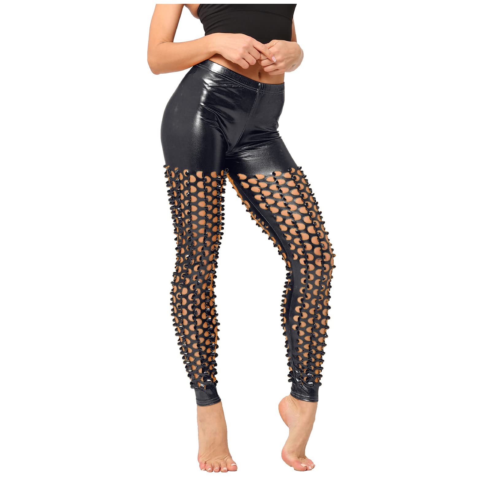 Leggings Glitter Bling Shiny Leg Sequin Women Leggings Workout High Waist Exercise Fitness Stretch Yoga Pants Black, One Size