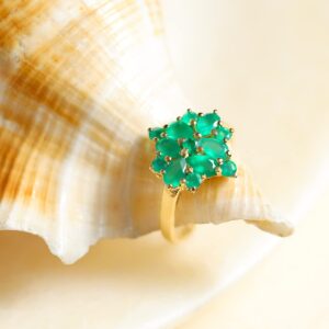 YoTreasure 3x5 MM Green Onyx Cluster Ring 14k Gold Over 925 Silver