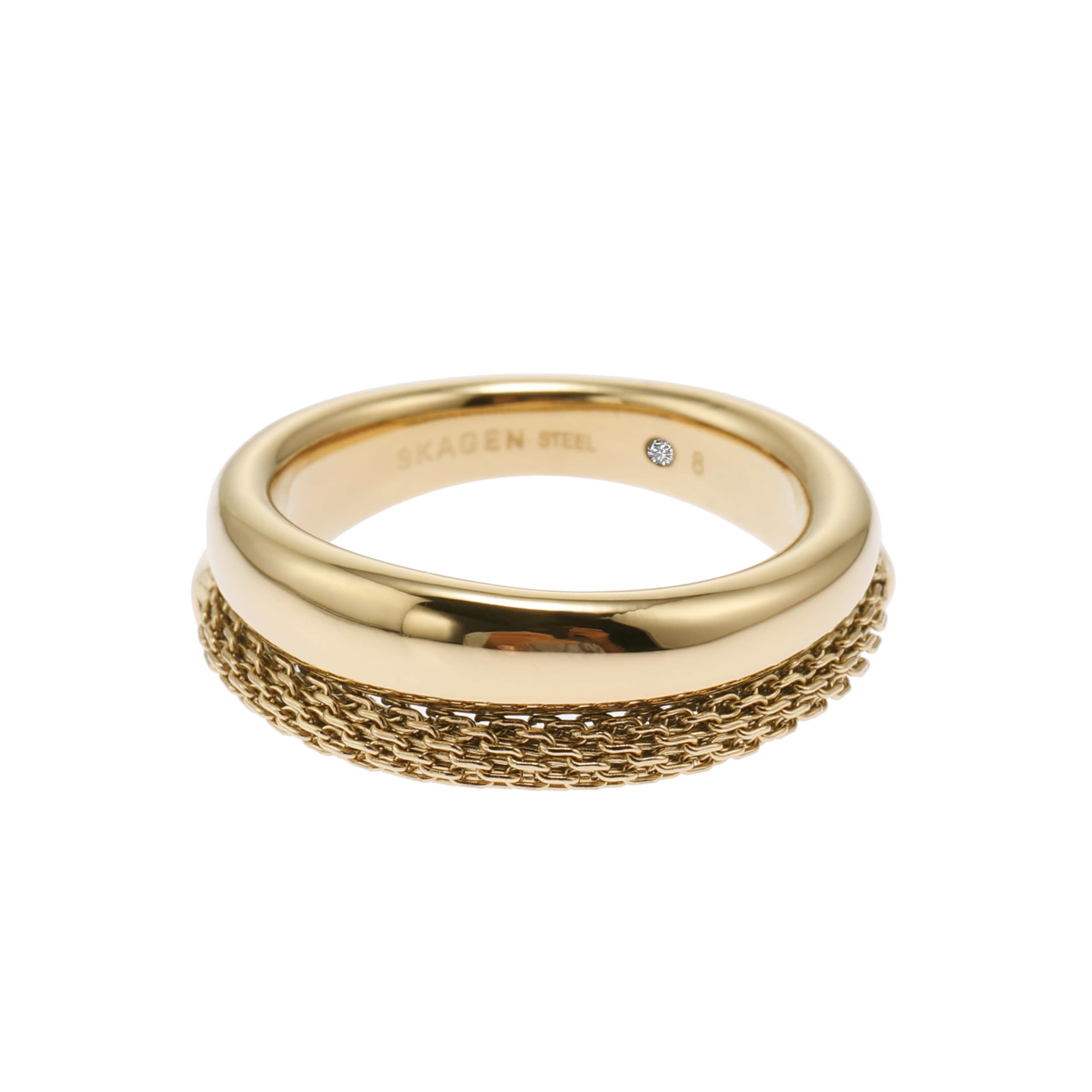 Skagen Women's Gold Tone Ring with Crystal Accents, 5.5