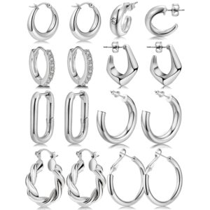 8 Pairs Delicate Gold Hoop Earrings Set for Women, 14K Gold Plated Lightweight Hypoallergenic earrings