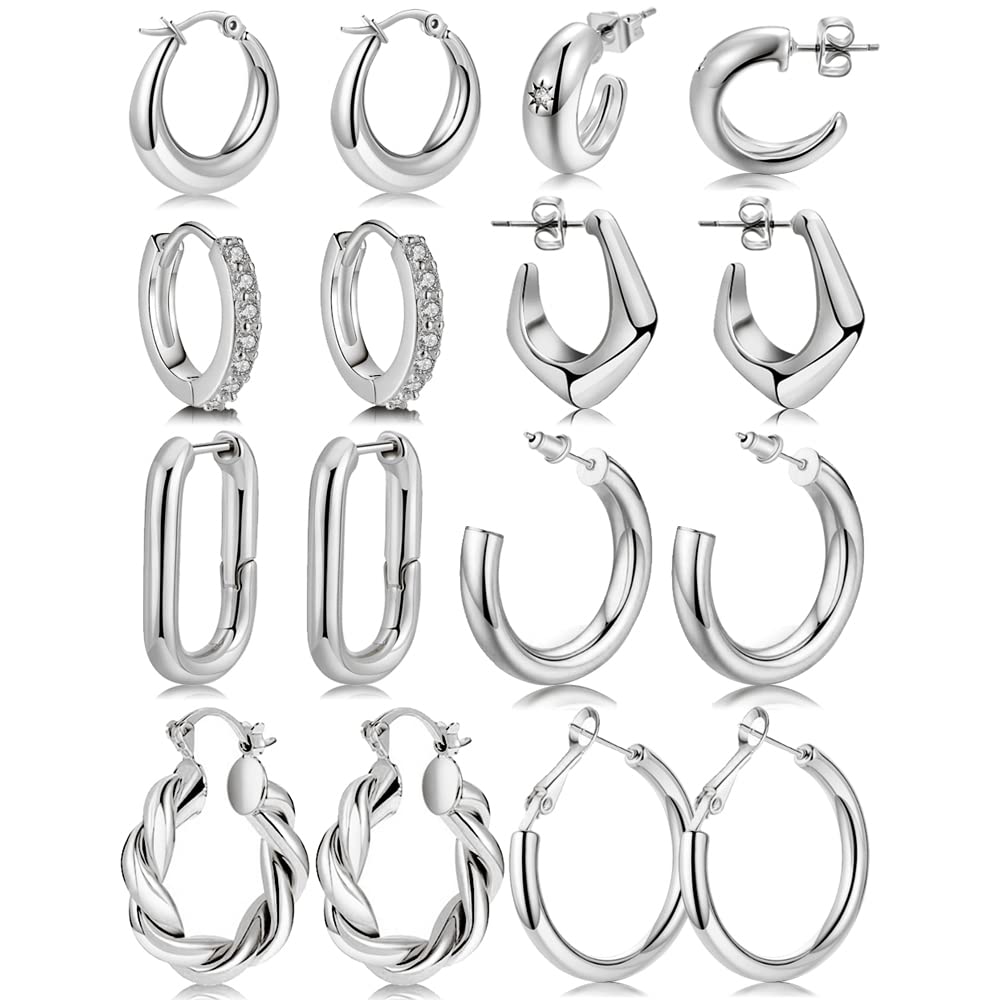 8 Pairs Delicate Gold Hoop Earrings Set for Women, 14K Gold Plated Lightweight Hypoallergenic earrings