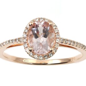 KOKAV 14K Rose Gold Oval Genuine Morganite 1-1/2 Ct with Diamonds Ring-7