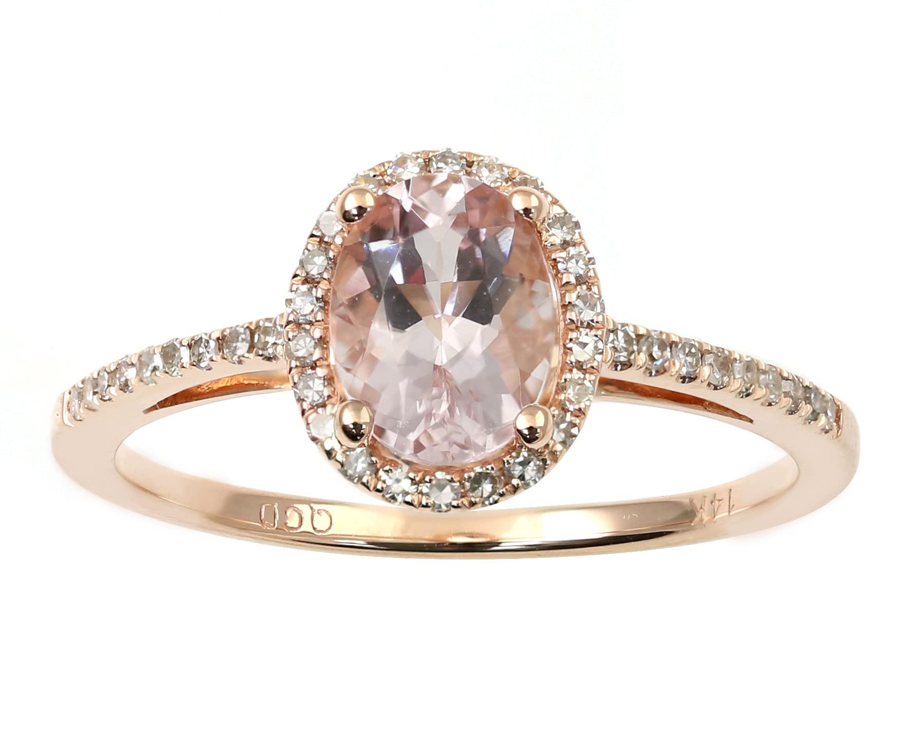 KOKAV 14K Rose Gold Oval Genuine Morganite 1-1/2 Ct with Diamonds Ring-7