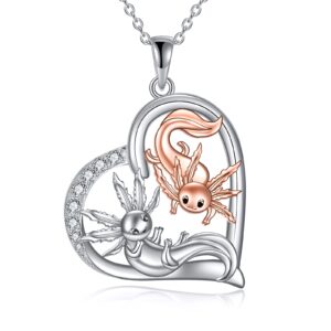 TIGER RIDER Axolotls Necklace for Women 925 Sterling Silver Heart Shaped Axolotl Jewelry Gifts for Mother Best Friends