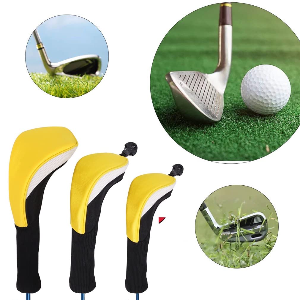 Golf Club Head Covers, Golf Iron Head Cover, Wedge Cover, Woods Driver Long Interchangeable 1/3/5 Driver Fairway Hybrid Golf Putter Cover Headcovers (Color : Yellow and White)