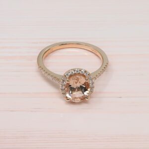 KOKAV 14K Rose Gold Oval Genuine Morganite 1-1/2 Ct with Diamonds Ring-7