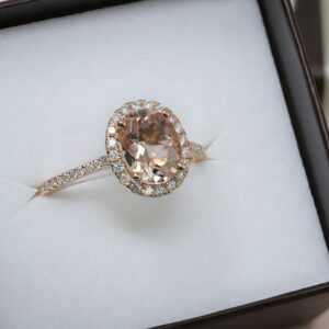 KOKAV 14K Rose Gold Oval Genuine Morganite 1-1/2 Ct with Diamonds Ring-7