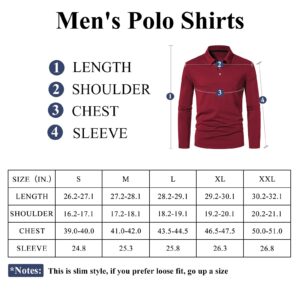 A WATERWANG Men's Long Sleeve Polo Shirts, Slim-fit Cotton Golf Polo Shirts Basic Designed Wine Red