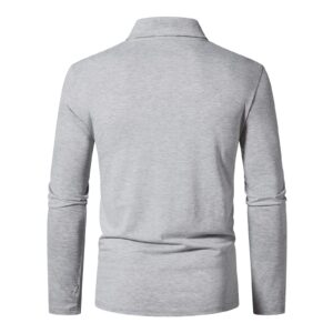 A WATERWANG Men's Long Sleeve Polo Shirts, Slim-fit Cotton Golf Polo Shirts Basic Designed Light Gray