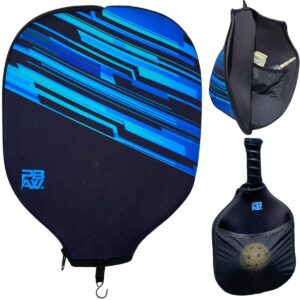 pbaw neoprene pickleball paddle cover - 2 pockets - fence hook - universal size case - protective, durable sleeve - protect your paddle from scratches, dings, dents (blue)