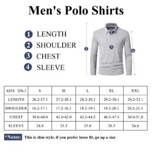 A WATERWANG Men's Long Sleeve Polo Shirts, Slim-fit Cotton Golf Polo Shirts Basic Designed Light Gray