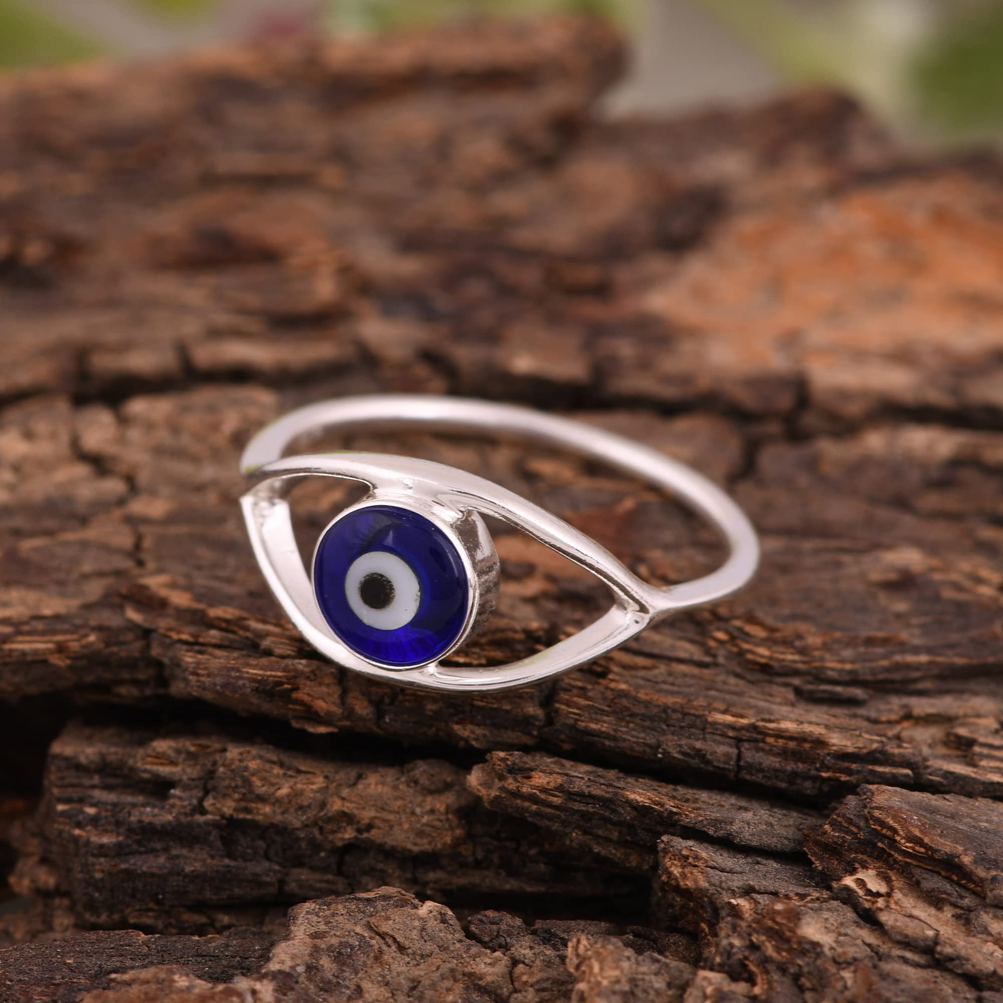 DHRUVANSH CREATIONS 925 sterling silver evil eye ring - protection ring - blue eye ring - white eye ring - evil eye jewelry (5.5)