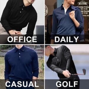 A WATERWANG Men's Long Sleeve Polo Shirts, Slim-fit Cotton Golf Polo Shirts Basic Designed Light Gray