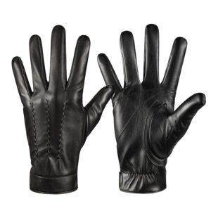 qukopse winter leather gloves for men,touchscreen snow driving gloves with cashmere lining for motorcycle driving riding