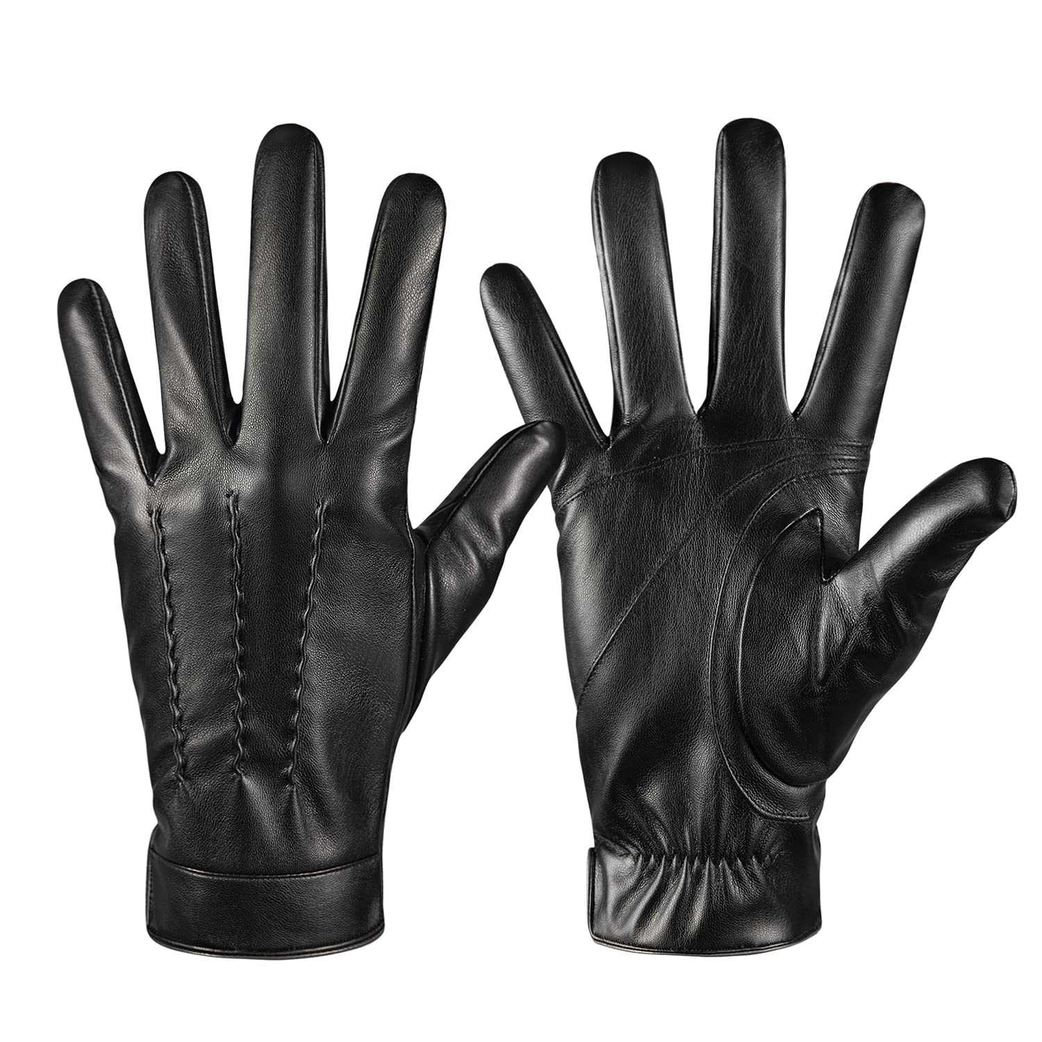 QUKOPSE Winter Leather Gloves for Men,Touchscreen Snow Driving Gloves with Cashmere Lining for Motorcycle Driving Riding