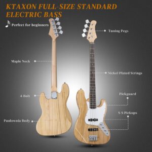 Ktaxon Electric Bass Guitar with 20Watt Amplifier, 4 String Right Handed Electric Bass Kit for Beginner & Professionals W/a Bag, Shoulder Strap, Guitar Pick, Wrench Tool(Burlywood)