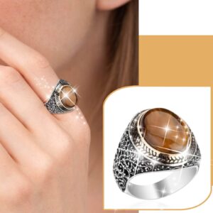 Chunky Rings Set Gemstone Art Engraved Unisex Ring Simple Fashion Jewelry Popular Accessories (Silver, 8)