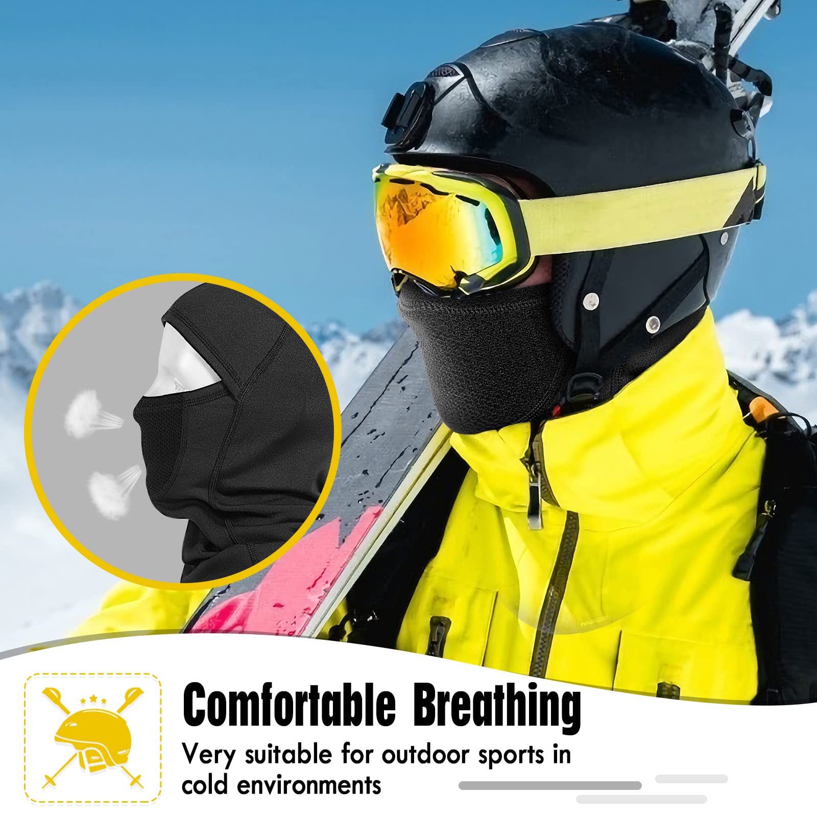 HASAGEI Balaclava Winter Thermal Ski Mask Breathable Face Hood Balaclava Motorcycle Bike for Men and Women Black