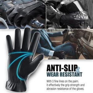 QUKOPSE Winter Leather Gloves for Men,Touchscreen Snow Driving Gloves with Cashmere Lining for Motorcycle Driving Riding