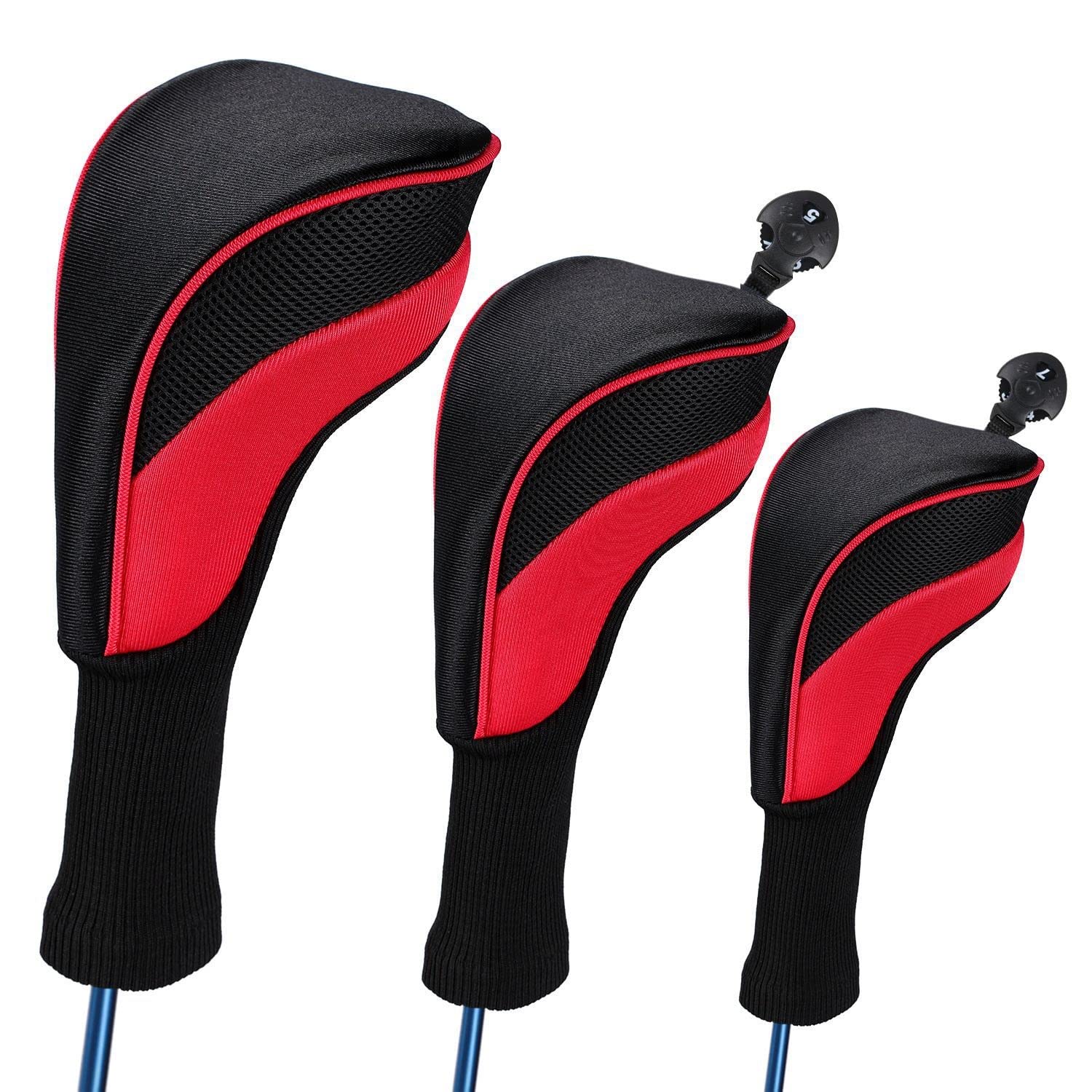 Golf Club Head Covers, Golf Iron Head Cover, Wedge Cover, Woods Driver Long Interchangeable 1/3/5 Driver Fairway Hybrid Golf Putter Cover Headcovers (Color : Red)