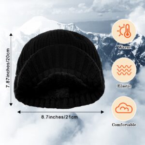 POXIMI Men Knit Hat Women Winter Beanies Warm Newsboy Hats with Brim Thick Cap Fleece Lined (Black)