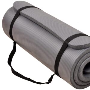 BalanceFrom All Purpose 1-Inch Extra Thick High Density Anti Tear Exercise Yoga Mat with Carrying Strap,Grey