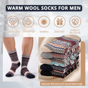 COOVAN Mens Wool Socks 5 Pairs Warm Thick Winter Wool Socks for Men Hiking Cozy Knit Thermal Crew Socks